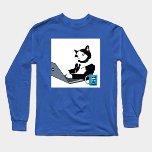 Tuxedo  cat on laptop computer Long Sleeve T-Shirt